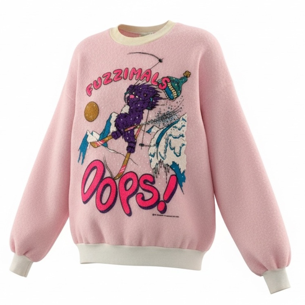Vintage 1980 Fuzzimals Pink and Cream Sweatshirt